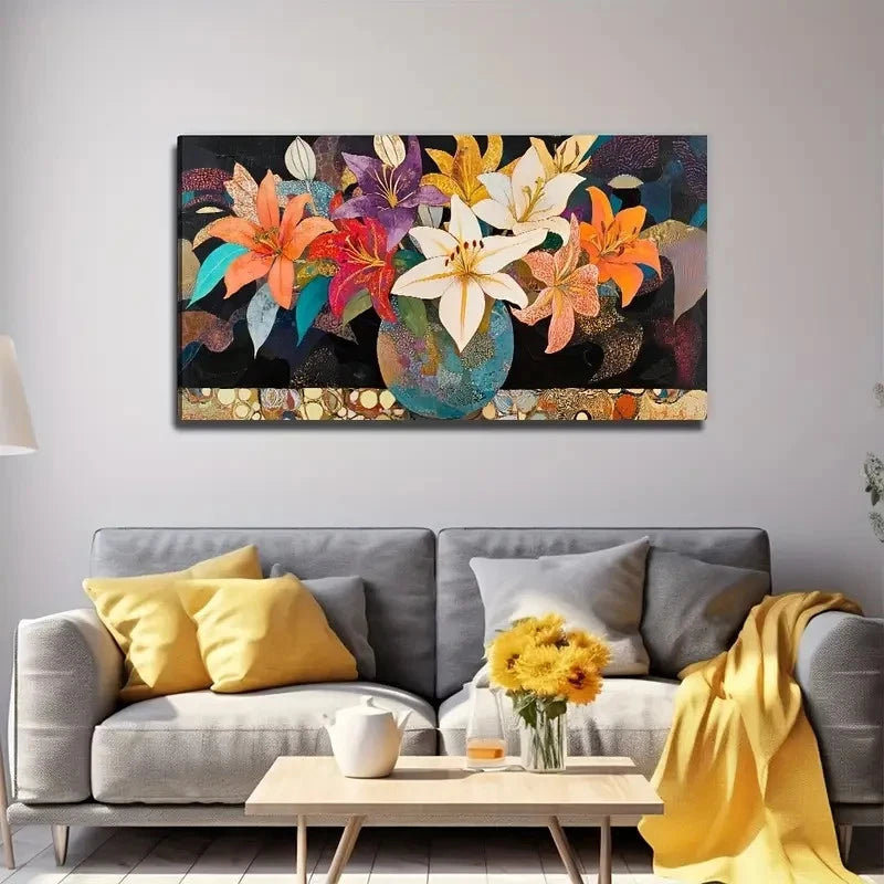 Modern Colorful Lilies Wall Art Canvas Office Home Room Framed 120x60cm