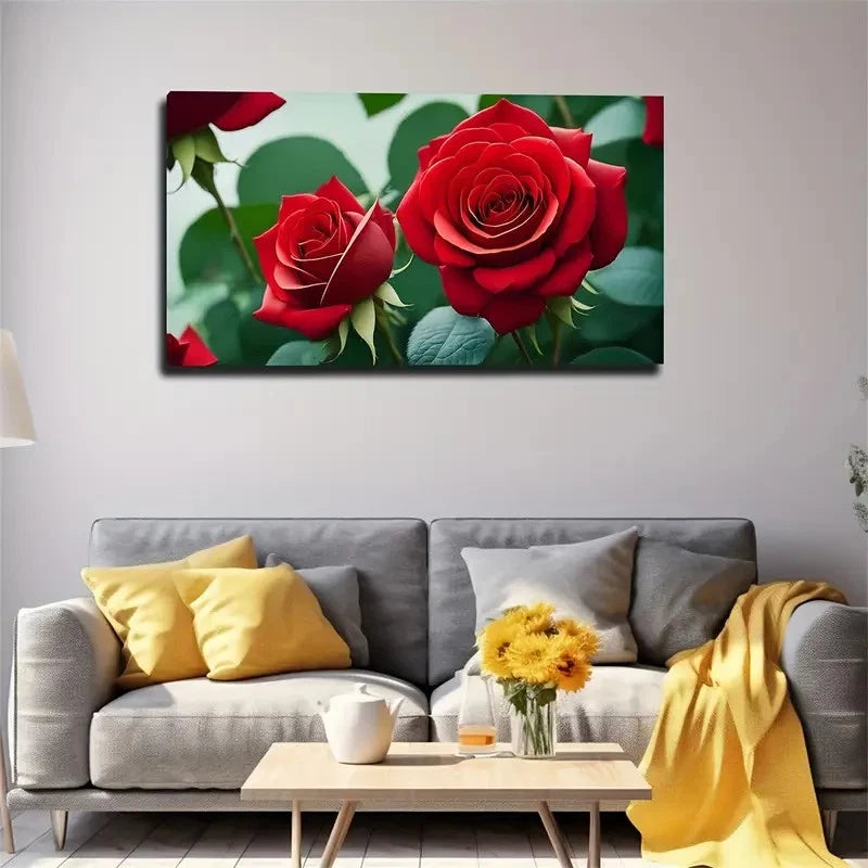 Crimson Rose Attractive Wall Art Canvas Office Home Room Framed 120x60cm