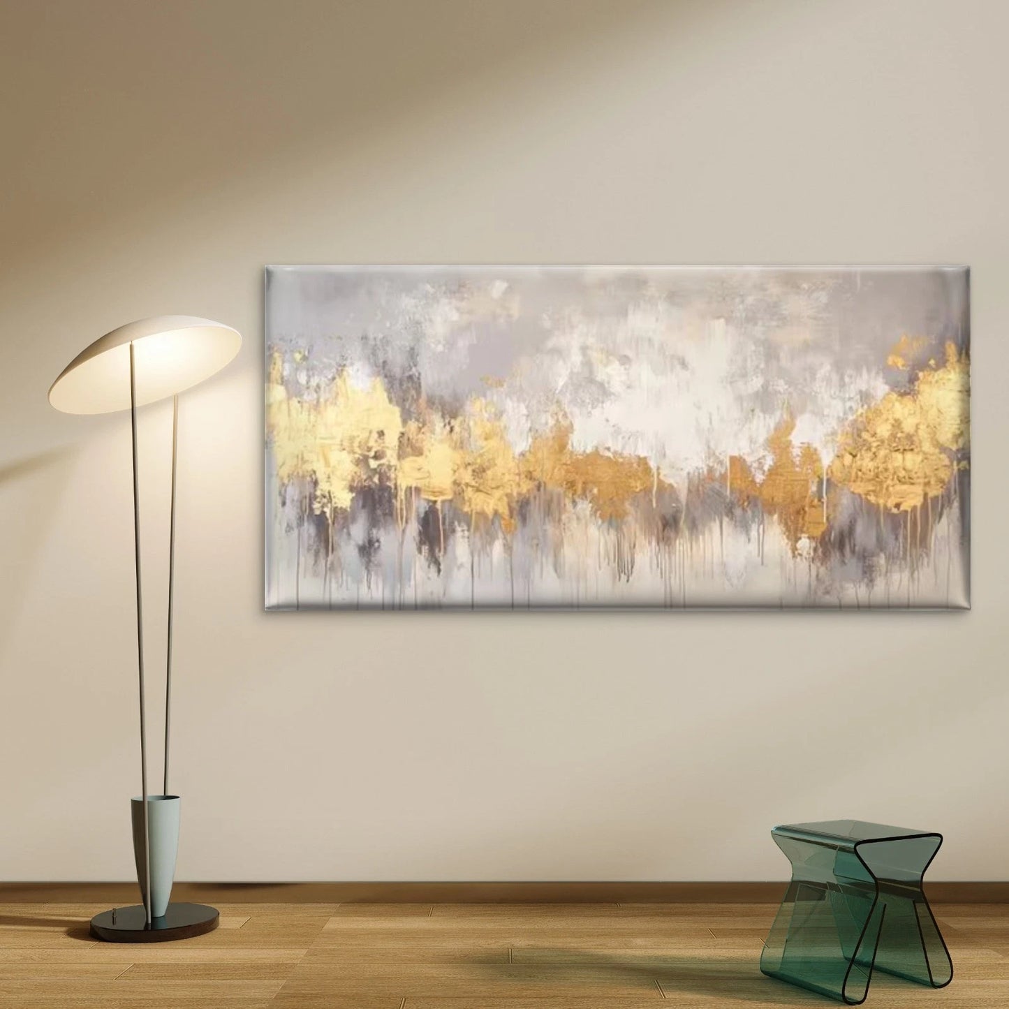 Abstract Golden & Grey Wall Art Canvas Office Home Room Framed 120x60cm - Bella Home Decor