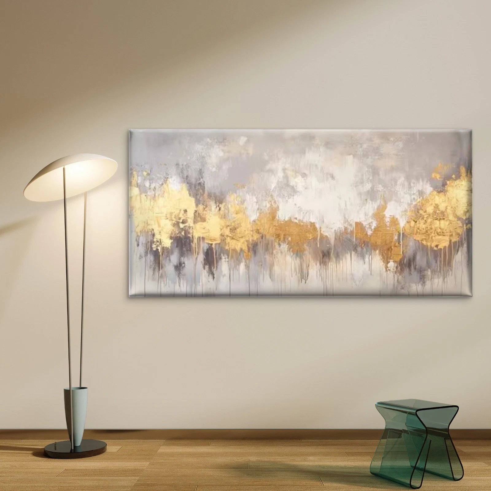 Abstract Golden & Grey Wall Art Canvas Office Home Room Framed 120x60cm - Bella Home Decor