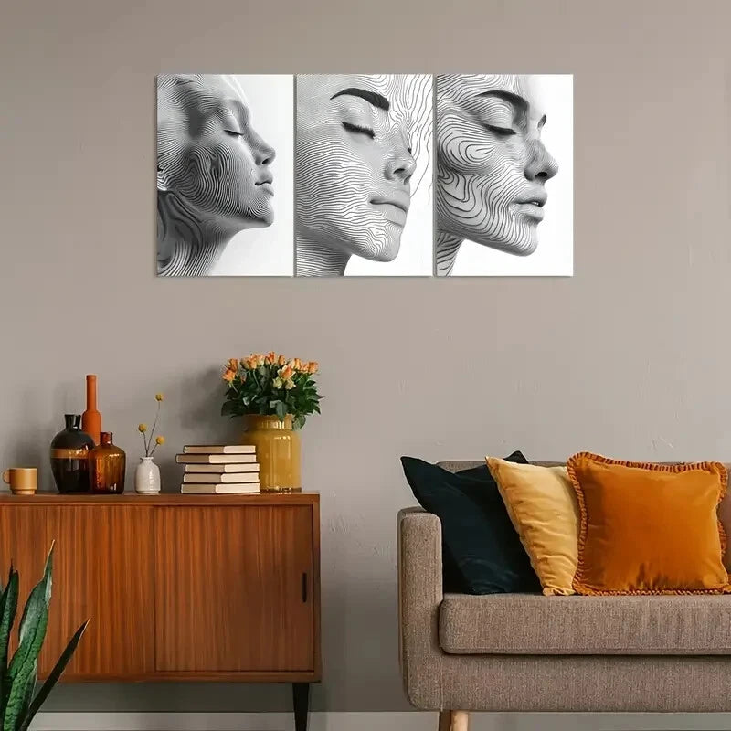 3pcs Minimalist Line Profile Design Metal Print Ready to Hang Art - Bella Home Decor