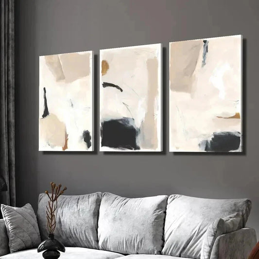 3pcs Beige Abstract Nordic Style Textured Wall Art Set Canvas Framed 60x90cm - High Quality Print 100% Australian Made Wall Canvas Ready to Hang