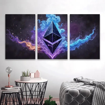 3pcs Ethereum Artwork Wall Art Set Canvas Framed 50x70cm - High Quality Print 100% Australian Made Wall Canvas Ready to Hang
