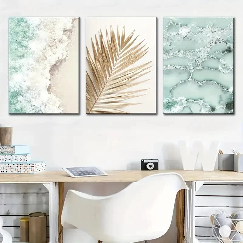 3pcs Ocean And Seaside Scenery Leaves Perfect Wall Art Set Canvas Framed 40x60cm - High Quality Print 100% Australian Made Wall Canvas Ready to Hang - Bella Home Decor