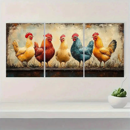 3pcs Chicken Watercolor Art Prints - Farmhouse Metal Print Ready to Hang Art - Bella Home Decor