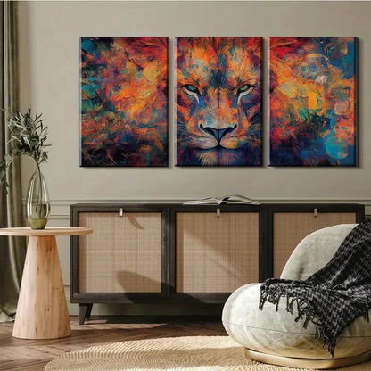 3pcs Dynamic Three-Sided Colorful Lion Portrait Metal Print Ready to Hang Art - Bella Home Decor