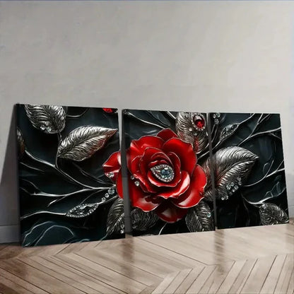 3pcs Jewel rose Wall Art Canvas Unframed - High Quality Print 100% Australian Made Wall Canvas