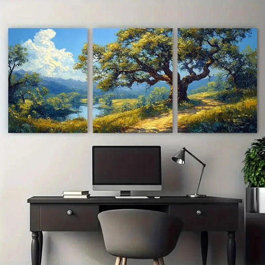 3pcs Oak Tree Valley Louisiana Landscape Metal Print Ready to Hang Art