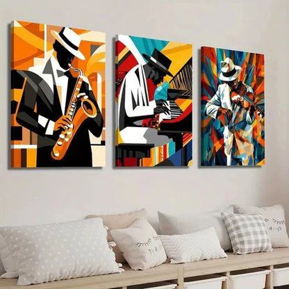 3pcs Jazz Saxophone Violin Player Pianist Wall Art Set Canvas Unframed - High Quality Print 100% Australian Made Wall Canvas