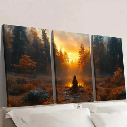 3pcs Fall Forest Landscape Photography FFP   Framed Wall Art Set Canvas Framed 50x70cm - High Quality Print 100% Australian Made Wall Canvas Ready to Hang