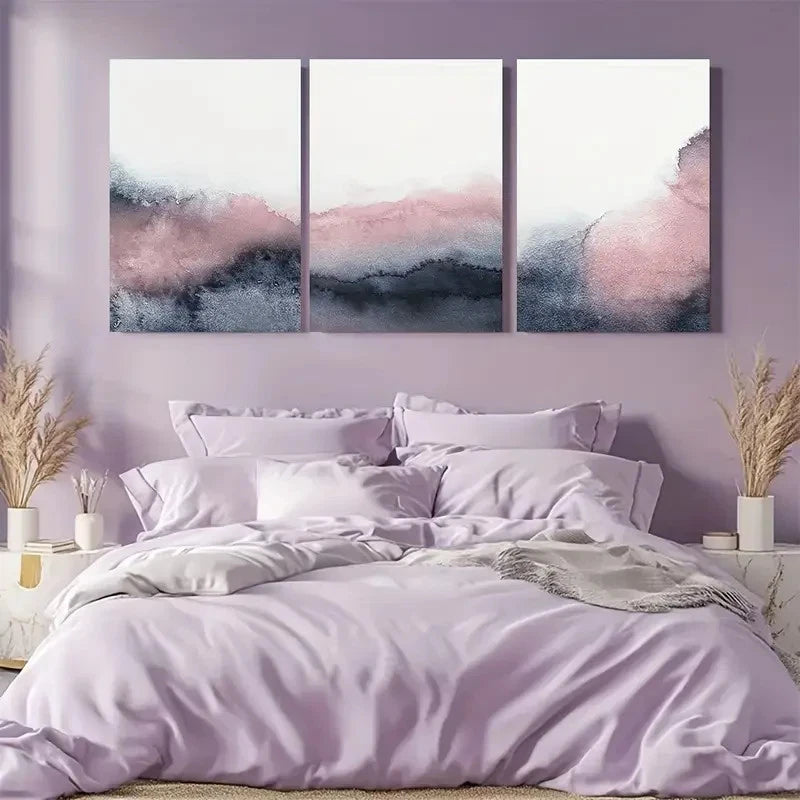 3pcs Blush Pink and Grey Wall Art Painting Metal Print Ready to Hang Art - Bella Home Decor