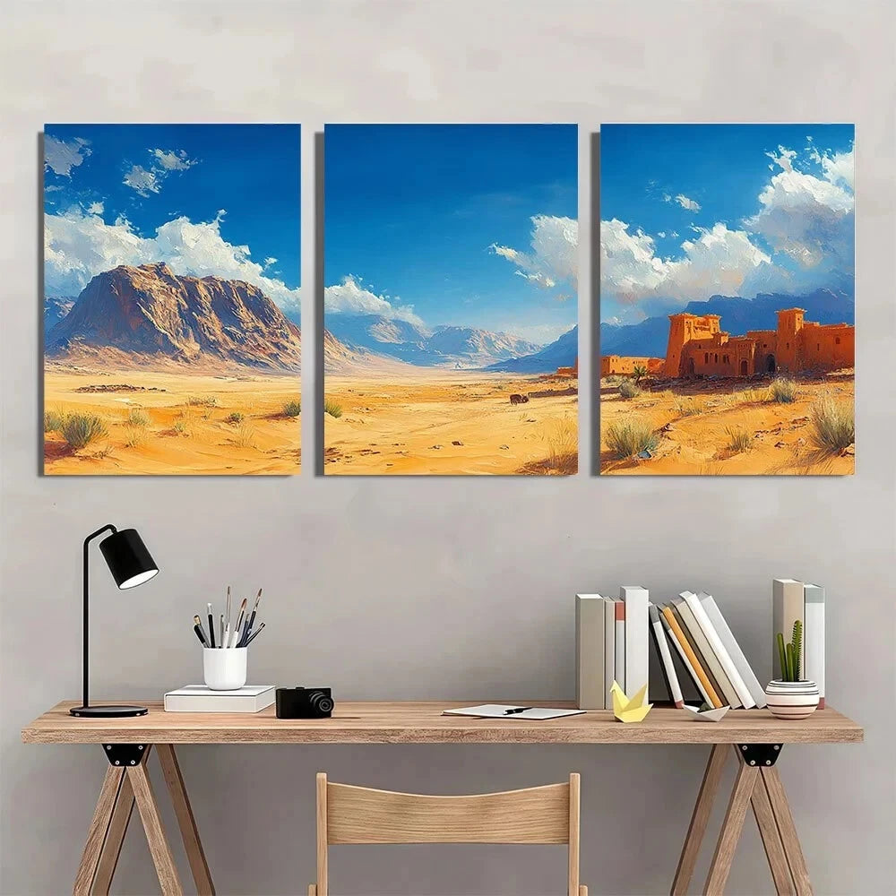 3pcs Vibrant Travel Blue Sky White Clouds Metal Print Ready to Hang Art - Bella Home Decor