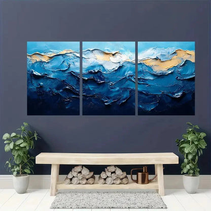 3pcs Sky Blue Minimalist Abstract Texture Art Metal Print Ready to Hang Art - Bella Home Decor