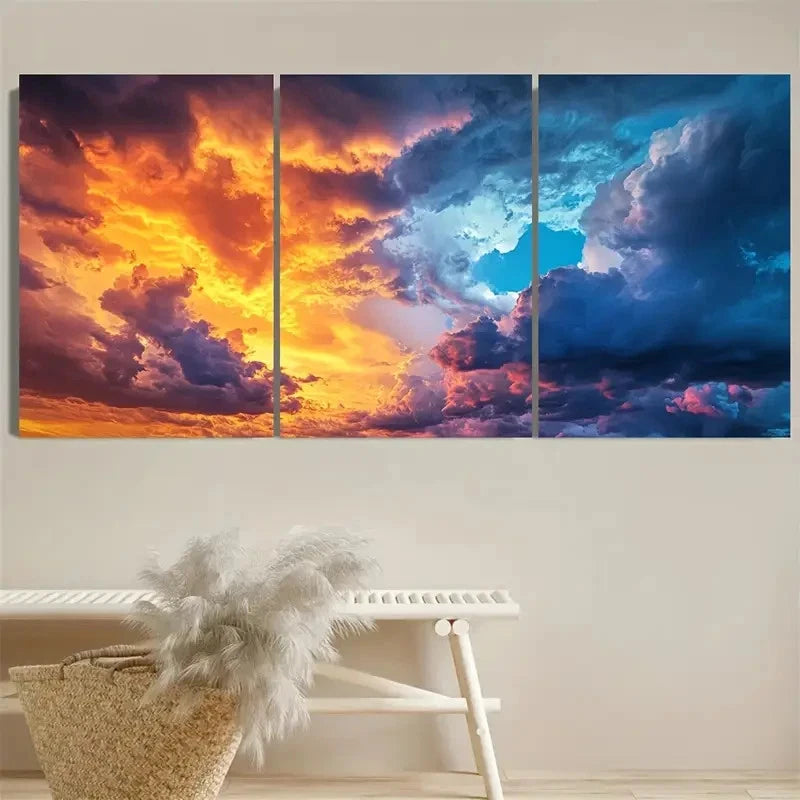 3pcs Vivid Cloudscape with Warm Orange Wall Art Set Canvas Framed 40x60cm - High Quality Print 100% Australian Made Wall Canvas Ready to Hang - Bella Home Decor