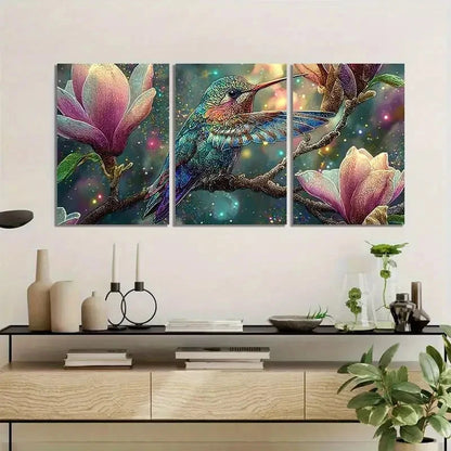3pcs Vibrant Hummingbird & Magical Effects Metal Print Ready to Hang Art - Bella Home Decor