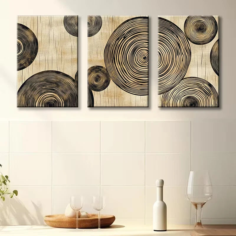 3pcs Tree Ring Texture Wall Art Set Canvas Framed 60x90cm - High Quality Print 100% Australian Made Wall Canvas Ready to Hang