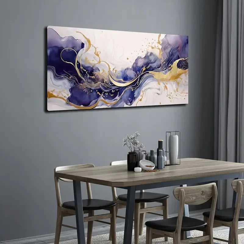Purple and Golden Color Wall Art canvas office home room framed 120x60cm - Bella Home Decor