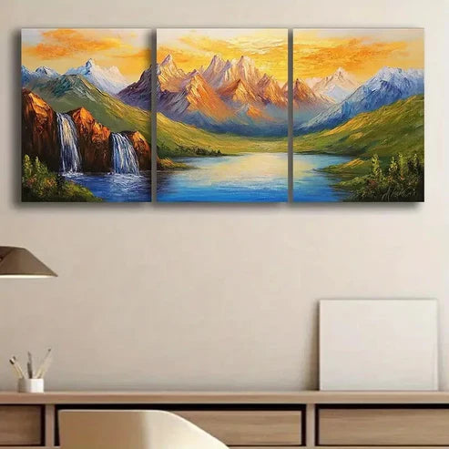 3pcs Golden Peaks Mountain Range Luxurious Wall Art Set Canvas Unframed - High Quality Print 100% Australian Made Wall Canvas - Bella Home Decor