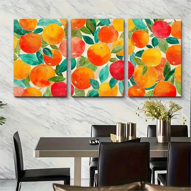 3pcs Retro Colorful Italian Oranges Perfect Wall Art Set Canvas Framed 50x70cm - High Quality Print 100% Australian Made Wall Canvas Ready to Hang