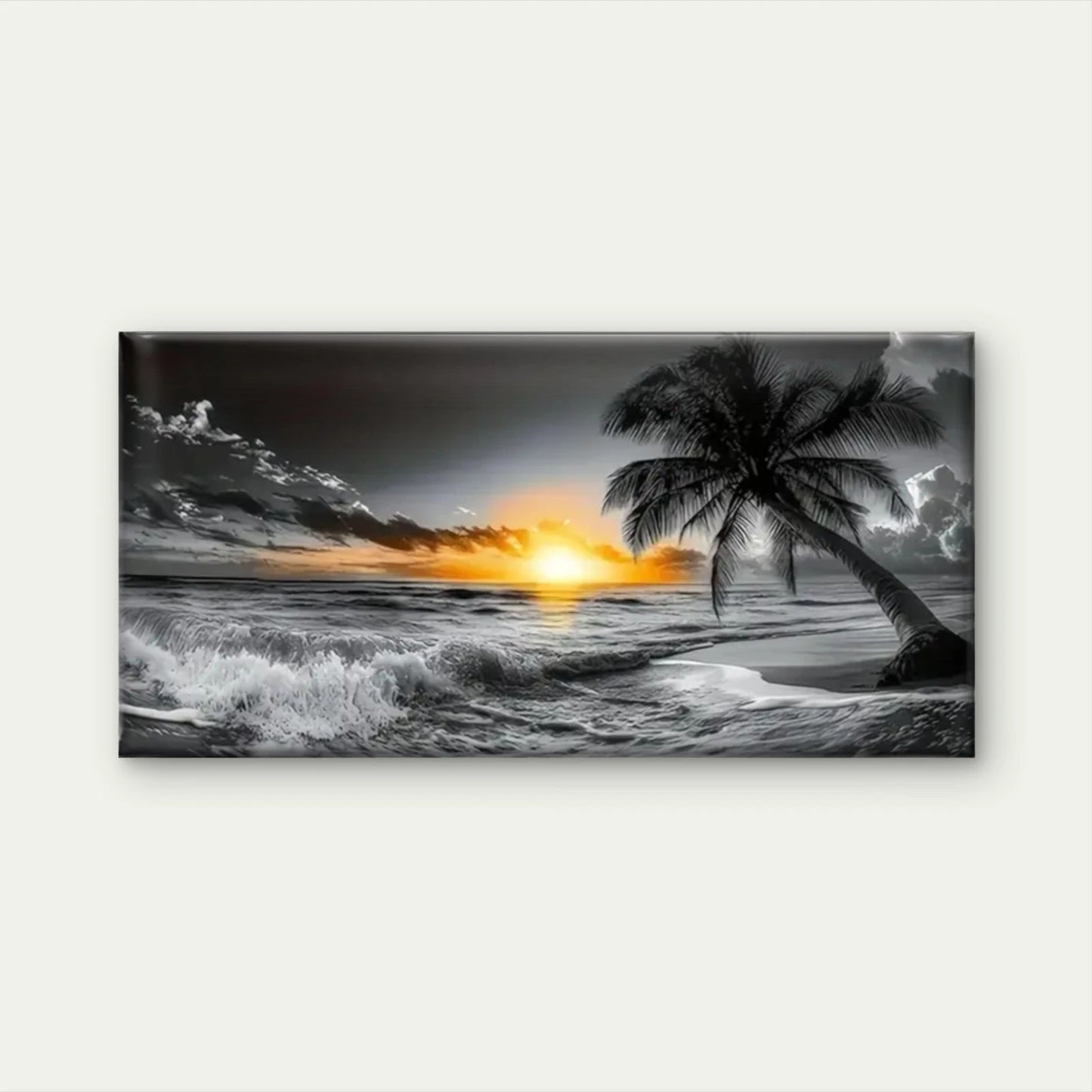 Palm Trees Beach Sunset Wall Art Canvas Office Home Room Framed 120x60cm