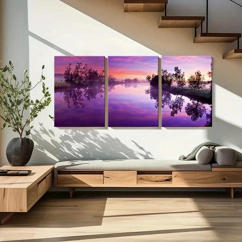 3pcs Natural Landscape Art Sunset Lake Wall Art Set Canvas Framed 40x60cm - High Quality Print 100% Australian Made Wall Canvas Ready to Hang - Bella Home Decor