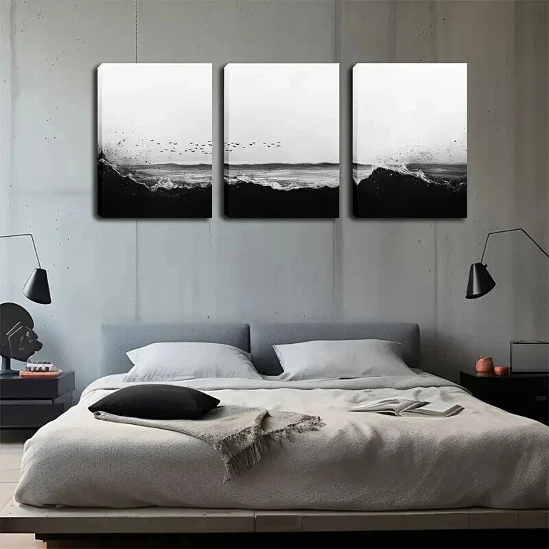 3pcs Black And White Beach Decorative Perfect Wall Art Set Canvas Framed 60x90cm - High Quality Print 100% Australian Made Wall Canvas Ready to Hang - Bella Home Decor