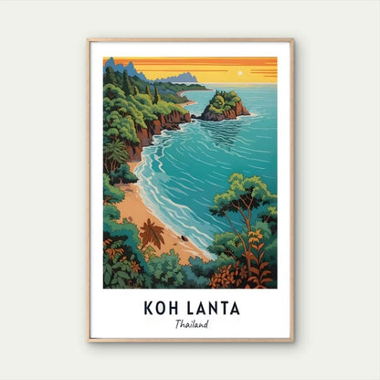 Koh Lanta Thailand Beach Landscape Vintage Travel Poster Print Wall Art