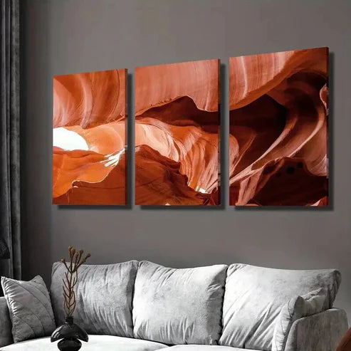 3pcs Bright Brownish Red Danxia Style Cave Wall Art Set Canvas Unframed - High Quality Print 100% Australian Made Wall Canvas - Bella Home Decor