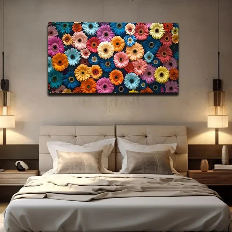 Fresh Colorful Flowers Suitable Wall Art Canvas Office Home Room Framed 120x60cm
