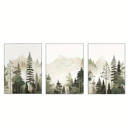 3pcs Misty Mountain Forest Watercolor Art  Wall Art Set Canvas Framed 40x60cm - High Quality Print 100% Australian Made Wall Canvas Ready to Hang
