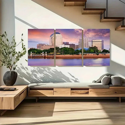 3pcs Shreveport, Louisiana Skyline Metal Print Ready to Hang Art