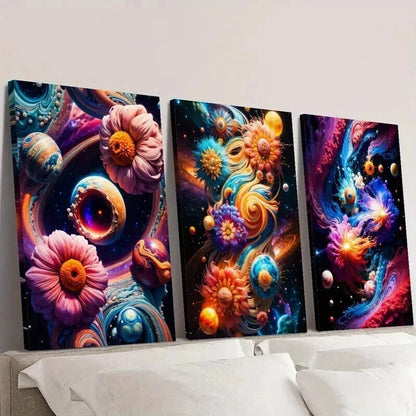 3pcs Vortex and Flower Abstract Illustration Wall Art Set Canvas Framed 60x90cm - High Quality Print 100% Australian Made Wall Canvas Ready to Hang