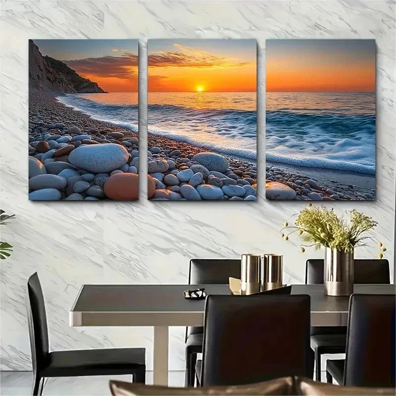 3pcs Textured Serene Sicilian Sunrise Perfect Wall Art Set Canvas Framed 50x70cm - High Quality Print 100% Australian Made Wall Canvas Ready to Hang