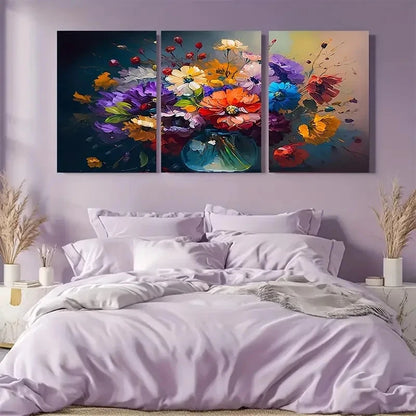 3pcs Bouquet Of Flowers Wall Art Metal Print Ready to Hang Art - Bella Home Decor