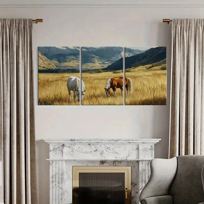 3pcs Artistic Horses Grazing Mountain Landscape Metal Print Ready to Hang Art - Bella Home Decor