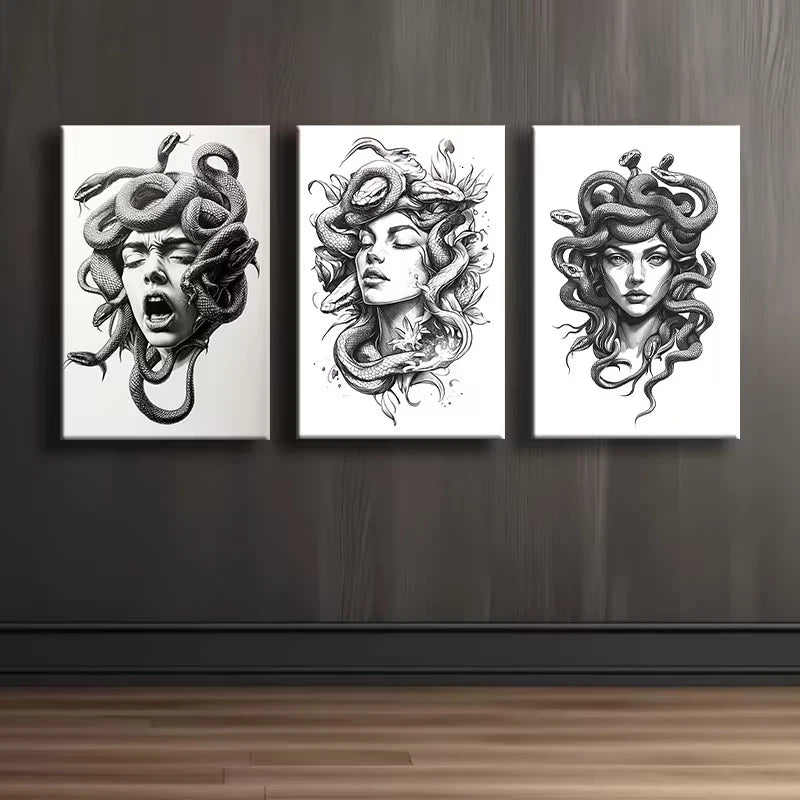 3pcs Medusa Head Mythical Gorgon Portraits Wall Art Set Canvas Framed 50x70cm - High Quality Print 100% Australian Made Wall Canvas Ready to Hang