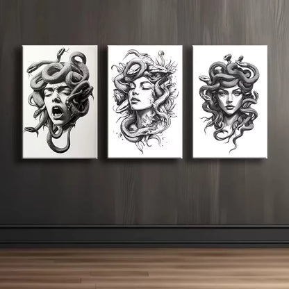 3pcs Medusa Head Mythical Gorgon Portraits Wall Art Set Canvas Framed 50x70cm - High Quality Print 100% Australian Made Wall Canvas Ready to Hang