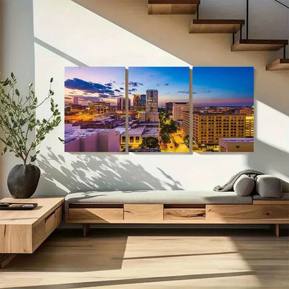3pcs Birmingham Alabama Dusk Skyline Metal Print Ready to Hang Art - Bella Home Decor