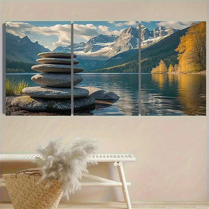 3pcs Mountain Lake Serenity Poster Wall Art Set Canvas Framed 40x60cm - High Quality Print 100% Australian Made Wall Canvas Ready to Hang