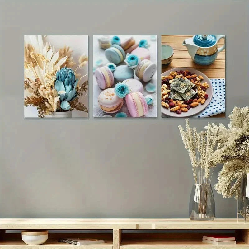 3pcs Afternoon Art Kitchen Design Metal Print Ready to Hang Art - Bella Home Decor