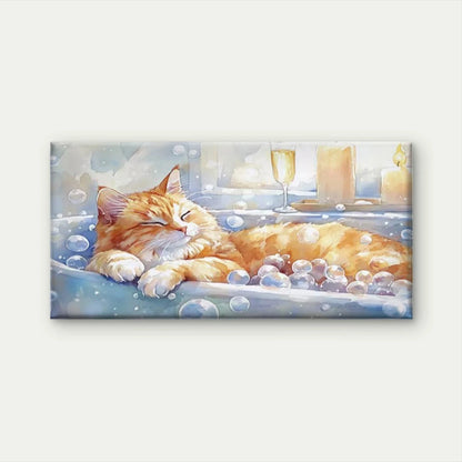 Tabby Cat in Bathtub Wall Art Canvas Office Home Room Framed 120x60cm