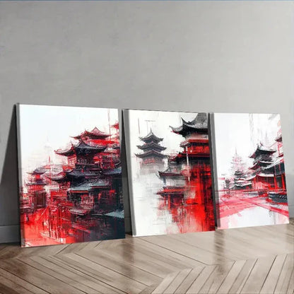 3pcs Chinese architecture Wall Art Set Canvas Unframed - High Quality Print 100% Australian Made Wall Canvas - Bella Home Decor