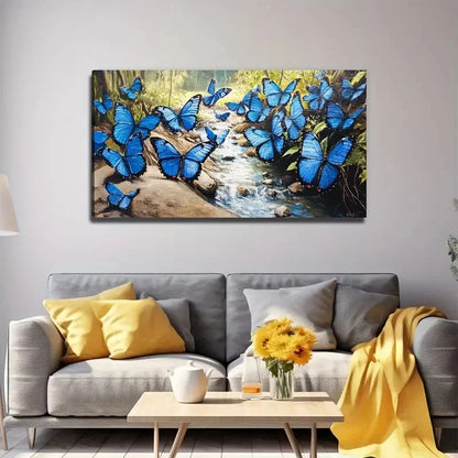 Blue Butterflies Wall Art Canvas Office Home Room Framed 120x60cm