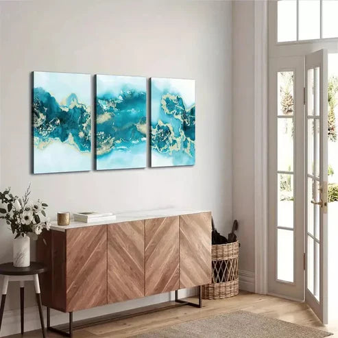 3pcs Turquoise Abstract Canvas Framed 60x90cm - High Quality Print 100% Australian Made Wall Canvas Ready to Hang