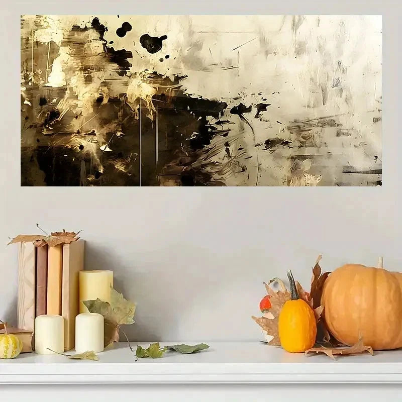 Vintage Retro Abstract Brown Wall Art Canvas Office Home Room Framed 120x60cm