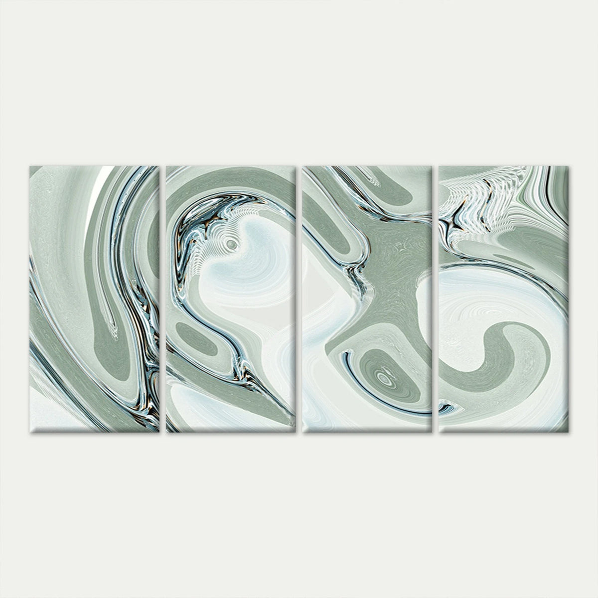 4pcs Modern Abstract Sage Green and White Fluid Wall Art Canvas Framed 45x80cm - High Quality Print 100% Australian Made Wall Canvas Ready to Hang