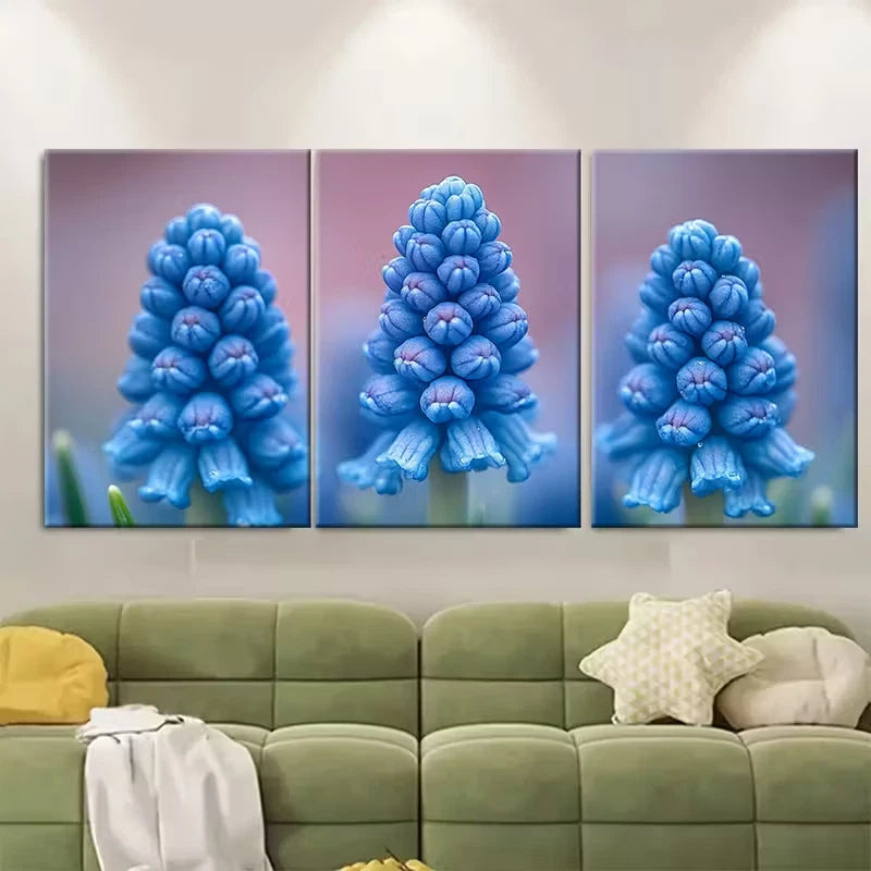 3pcs Grape Hyacinth Macro Photography Metal Print Ready to Hang Art