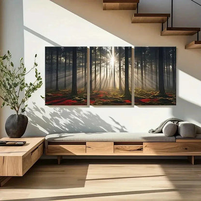 3pcs Sunlight Forest Nature Landscape Art Metal Print Ready to Hang Art - Bella Home Decor