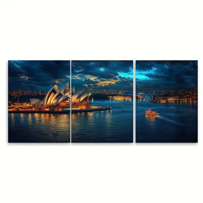 3pcs Sydney Opera House Travel Print Australia Wall Art Set Canvas Framed 50x70cm - High Quality Print 100% Australian Made Wall Canvas Ready to Hang