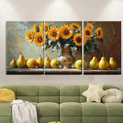 3pcs Sunflower and Pear Still Life Metal Print Ready to Hang Art